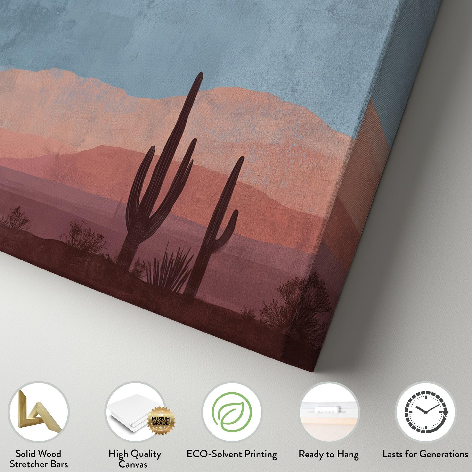 Desert Moonrise Canvas Art | Southwestern Landscape Print | Bohemian Wall Art For Living Room | Dusty Sky Art | Cactus Decor Horizontal Art