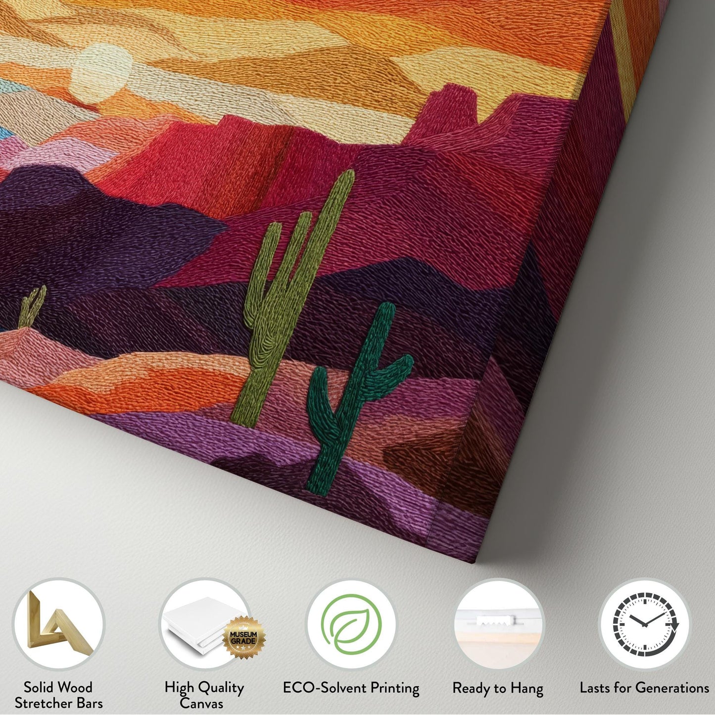 Desert Sunset Symphony Canvas Art | Abstract Landscape Print | Southwestern Style Wall Art For Living Room | Sunset Ember Art | Cactus Art