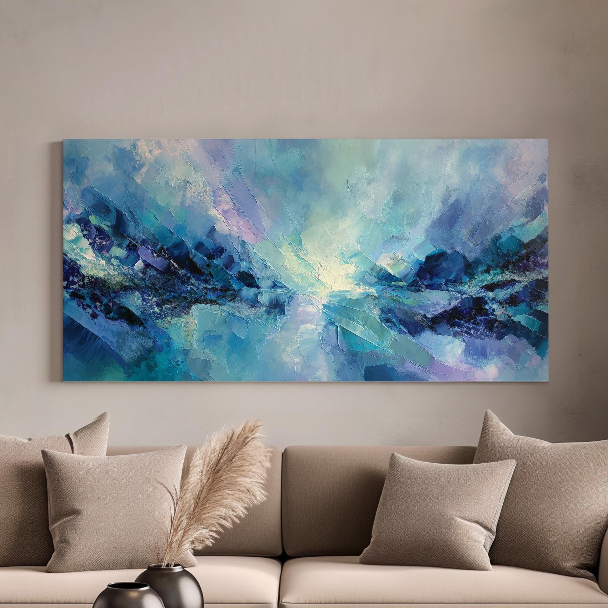 Ethereal Horizon Canvas Art | Abstract Print | Modern Wall Art For Living Room | Celestial Azure Art | Landscape Decor Horizontal Art
