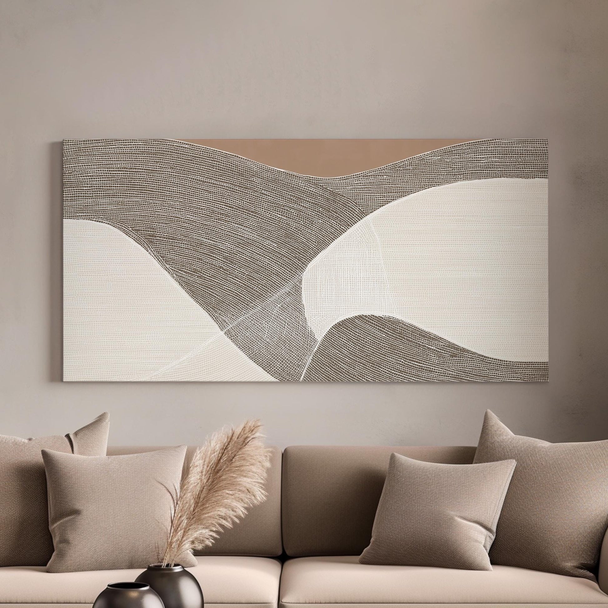 Flowing Curves Canvas Art | Abstract Print | Minimalist Wall Art For Living Room | Earthy Taupe Art | Wave Decor Horizontal Art