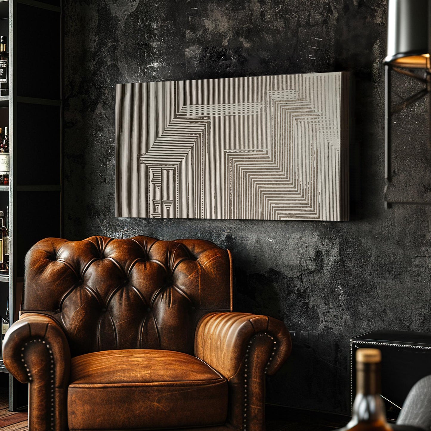 Geometric Maze Canvas Art | Abstract Line Print | Contemporary Wall Art For Office | Stone Beige Art | Pattern Decor Horizontal Art