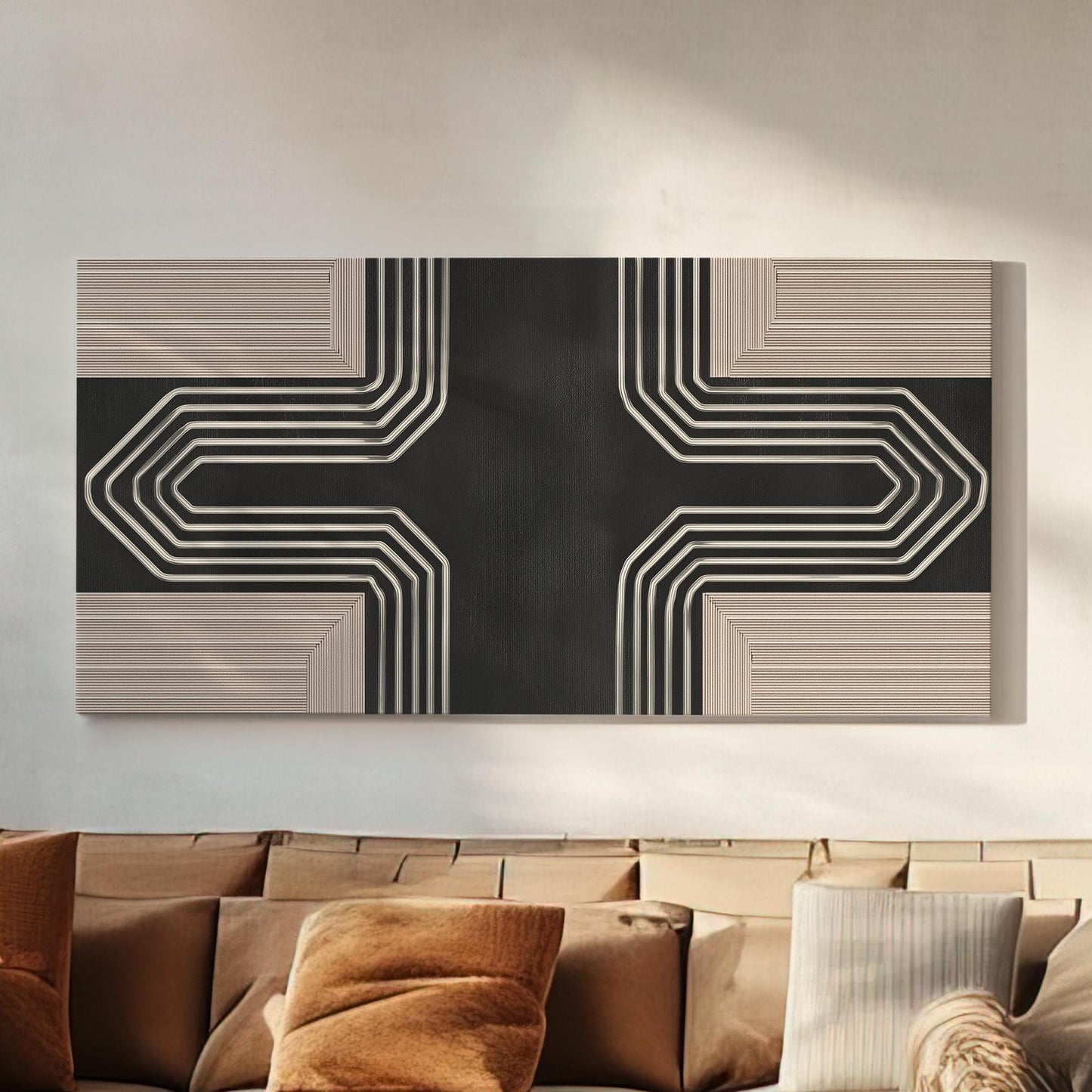 Crossroads Symphony Canvas Art | Geometric Modern Print | Contemporary Wall Art For Living Room | Obsidian Elegance Art | Abstract Linear