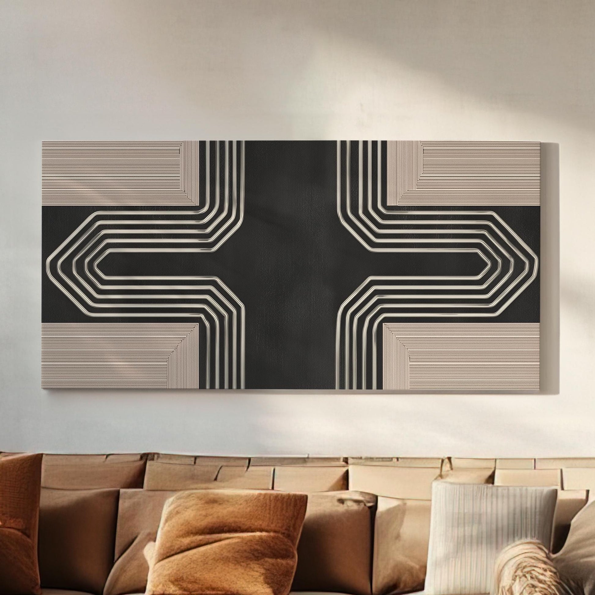 Crossroads Symphony Canvas Art | Geometric Modern Print | Contemporary Wall Art For Living Room | Obsidian Elegance Art | Abstract Linear