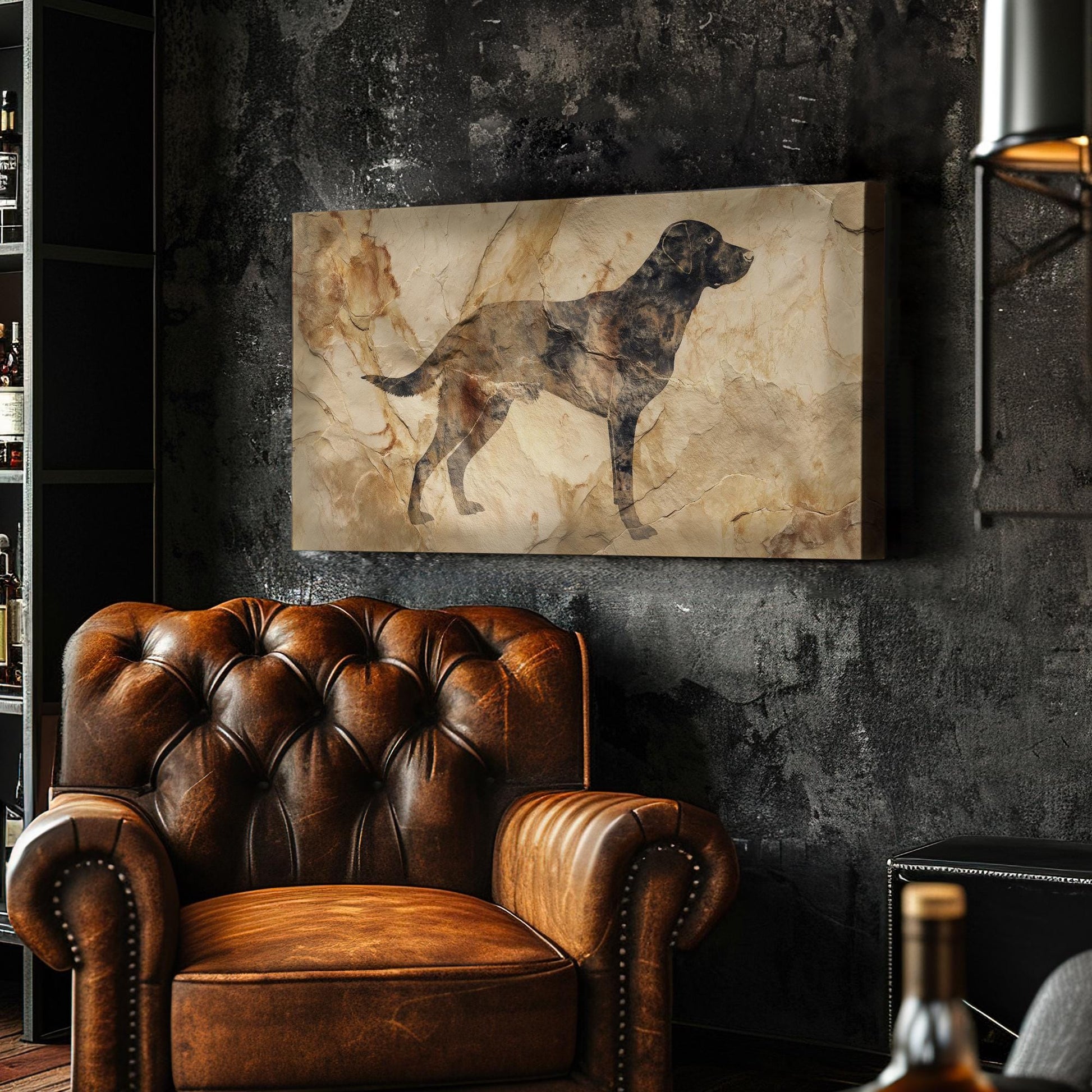 Dog Silhouette Canvas Art | Rustic Print | Rustic Wall Art For Living Room | Sepia Sand Art | Animal Decor Horizontal Art