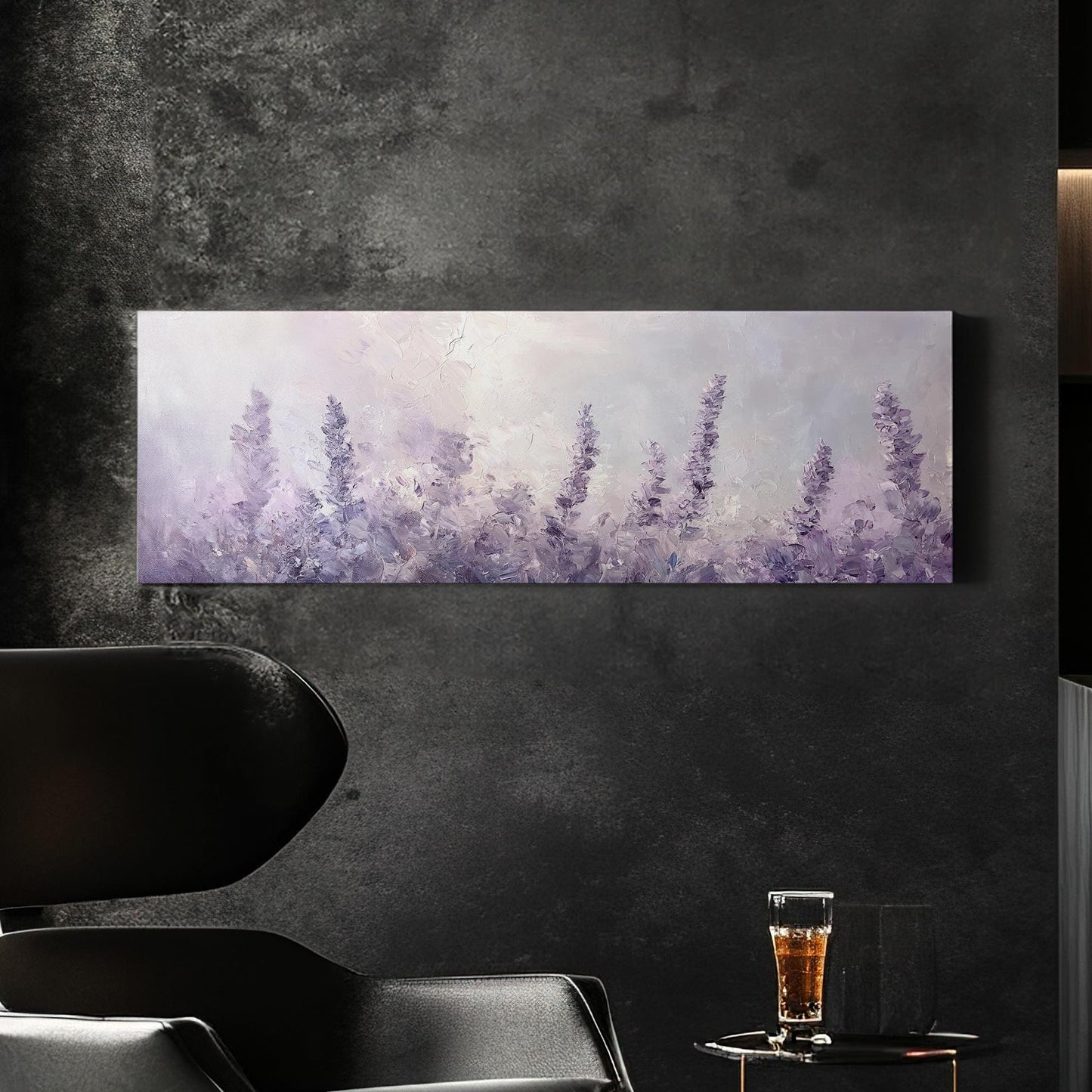 Lavender Field Impressionism Canvas Art | Palette Knife Impasto Print | Bohemian Wall Art For Bedroom | Lilac Mist Art Panoramic Wall Art