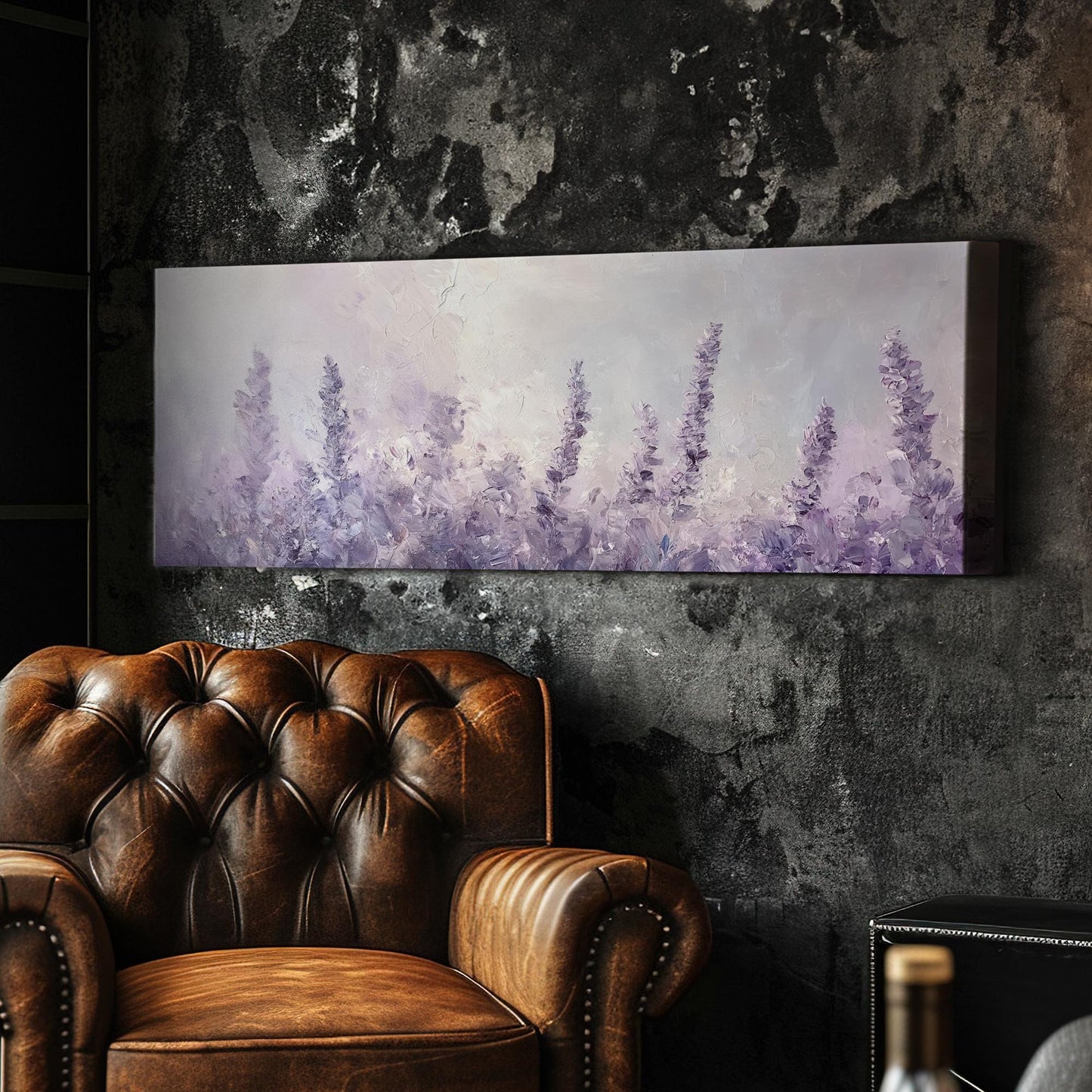 Lavender Field Impressionism Canvas Art | Palette Knife Impasto Print | Bohemian Wall Art For Bedroom | Lilac Mist Art Panoramic Wall Art
