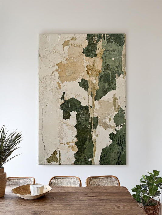 Layered Abstract Canvas Art | Distressed Texture Print | Bohemian Wall Art For Living Room | Sage and Oyster Art Vertical Canvas