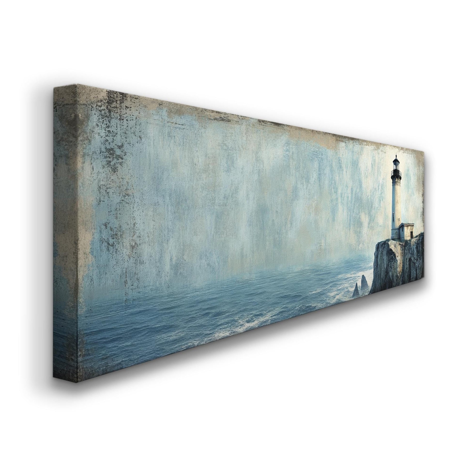 Lighthouse Coastal Canvas Art | Textured Impressionism Print | Tranquil Coastal Wall Art For Living Room Panoramic Wall Art