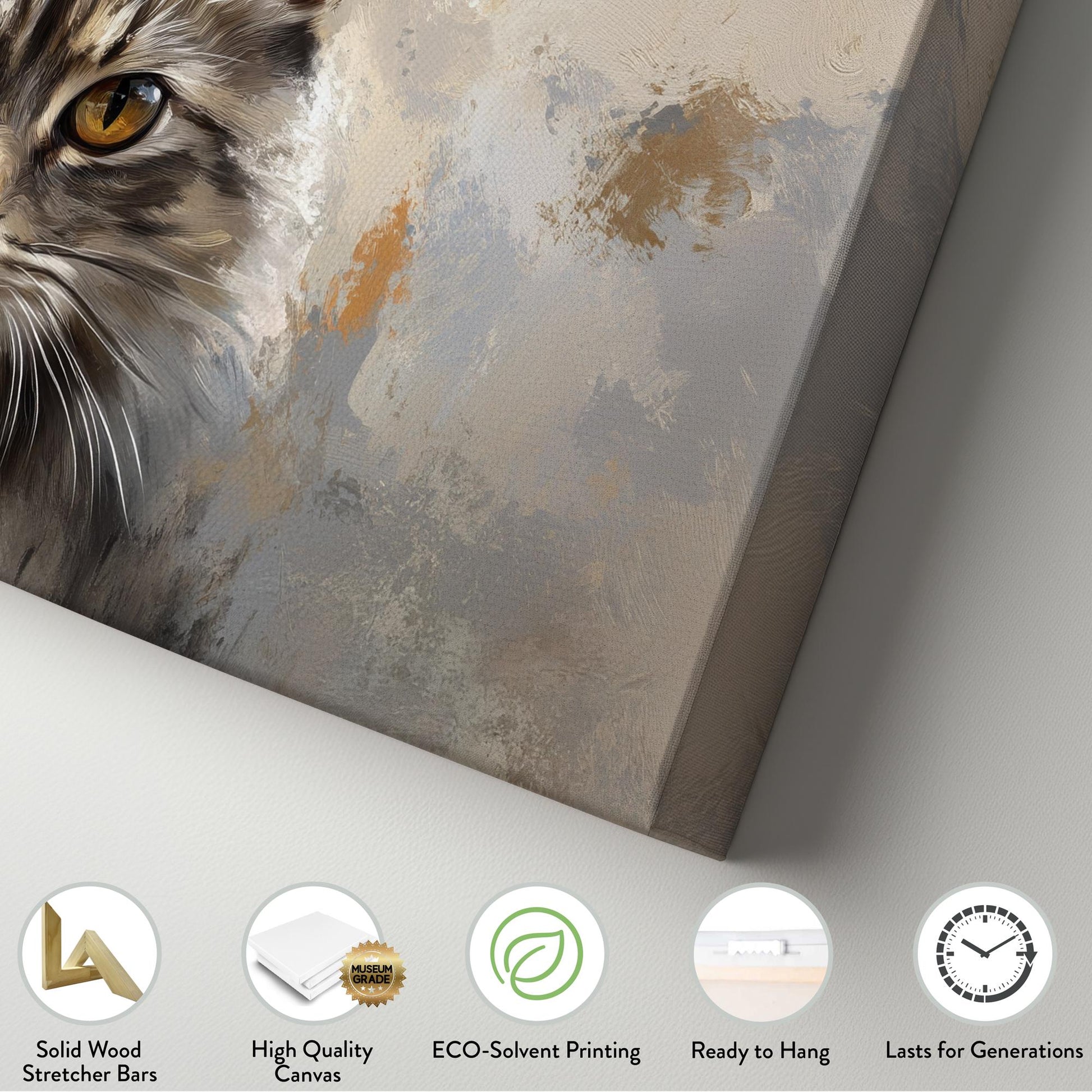 Majestic Maine Coon Canvas Art | Impasto Painting Print | Bohemian Modern Wall Art For Living Room | Taupe Amber Art Horizontal Art