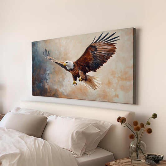 Majestic Bald Eagle Canvas Art | Impasto Painting Print | Bohemian Wall Art For Living Room | Sandstone Hues Art Horizontal Art