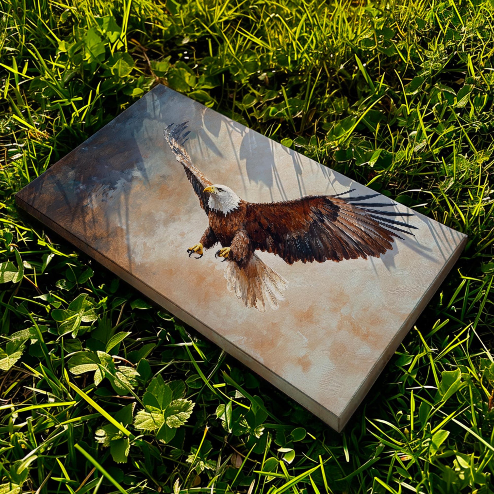 Majestic Bald Eagle Canvas Art | Impasto Painting Print | Bohemian Wall Art For Living Room | Sandstone Hues Art Horizontal Art