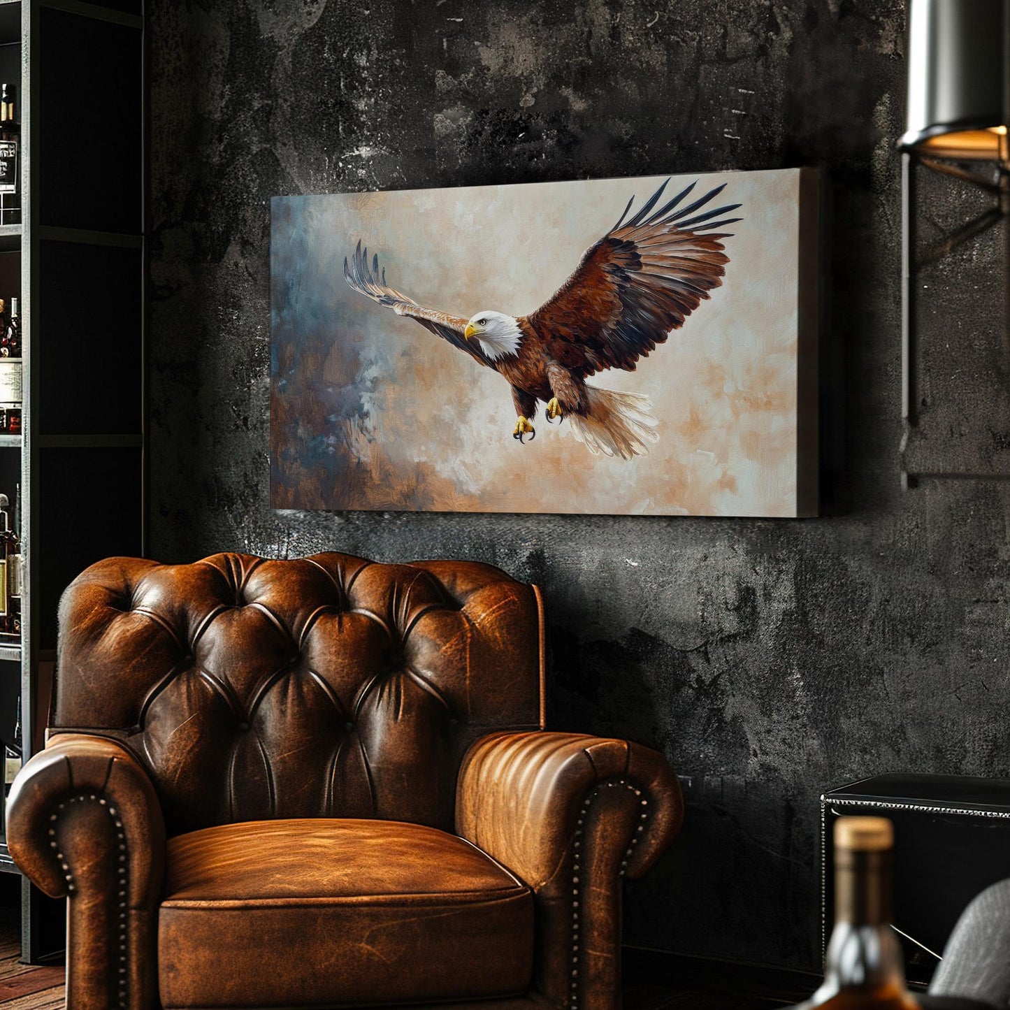 Majestic Bald Eagle Canvas Art | Impasto Painting Print | Bohemian Wall Art For Living Room | Sandstone Hues Art Horizontal Art