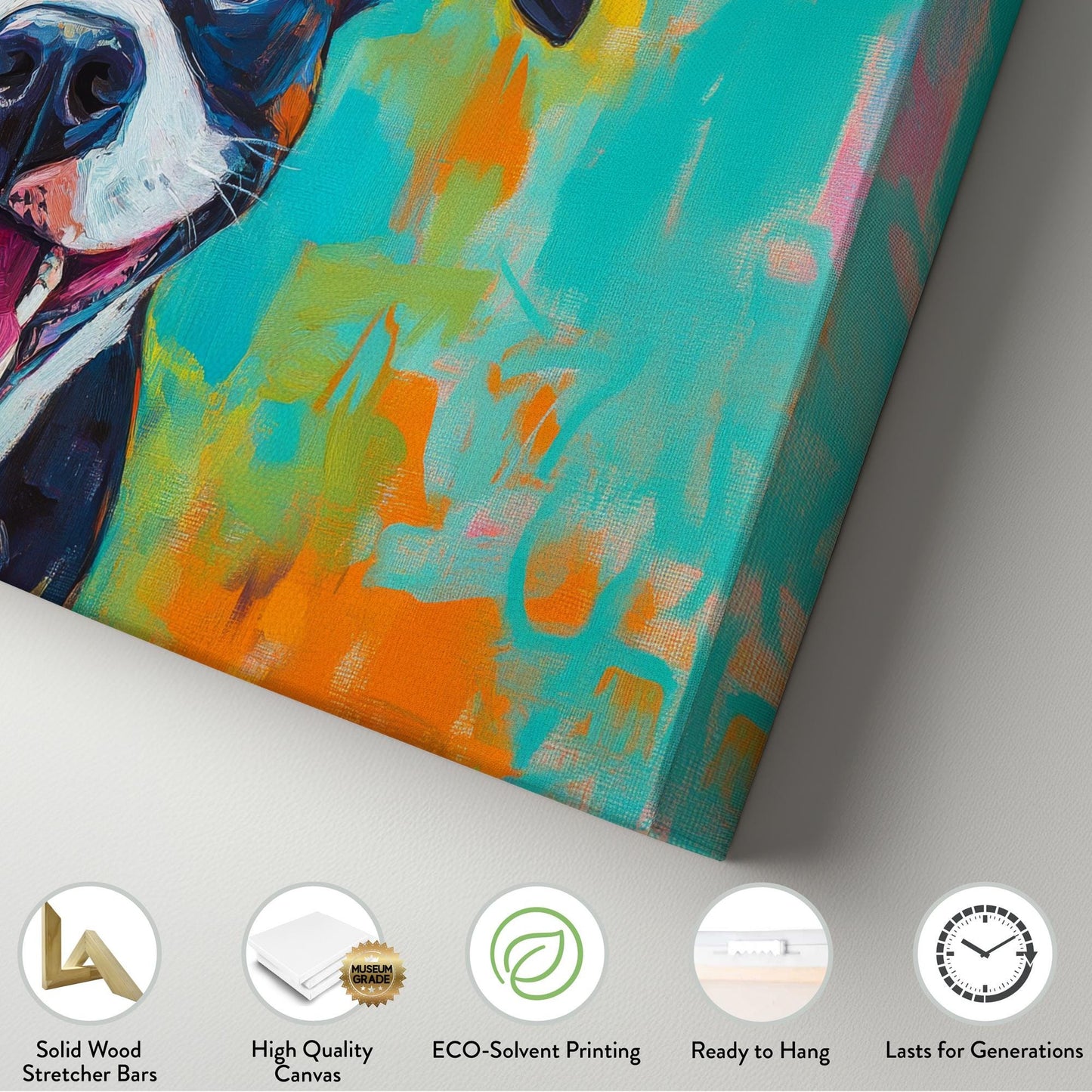 Joyful Beagle Canvas Art | Impasto Dog Print | Bohemian Modern Wall Art For Living Room | Cerulean Tangerine Art Horizontal Art