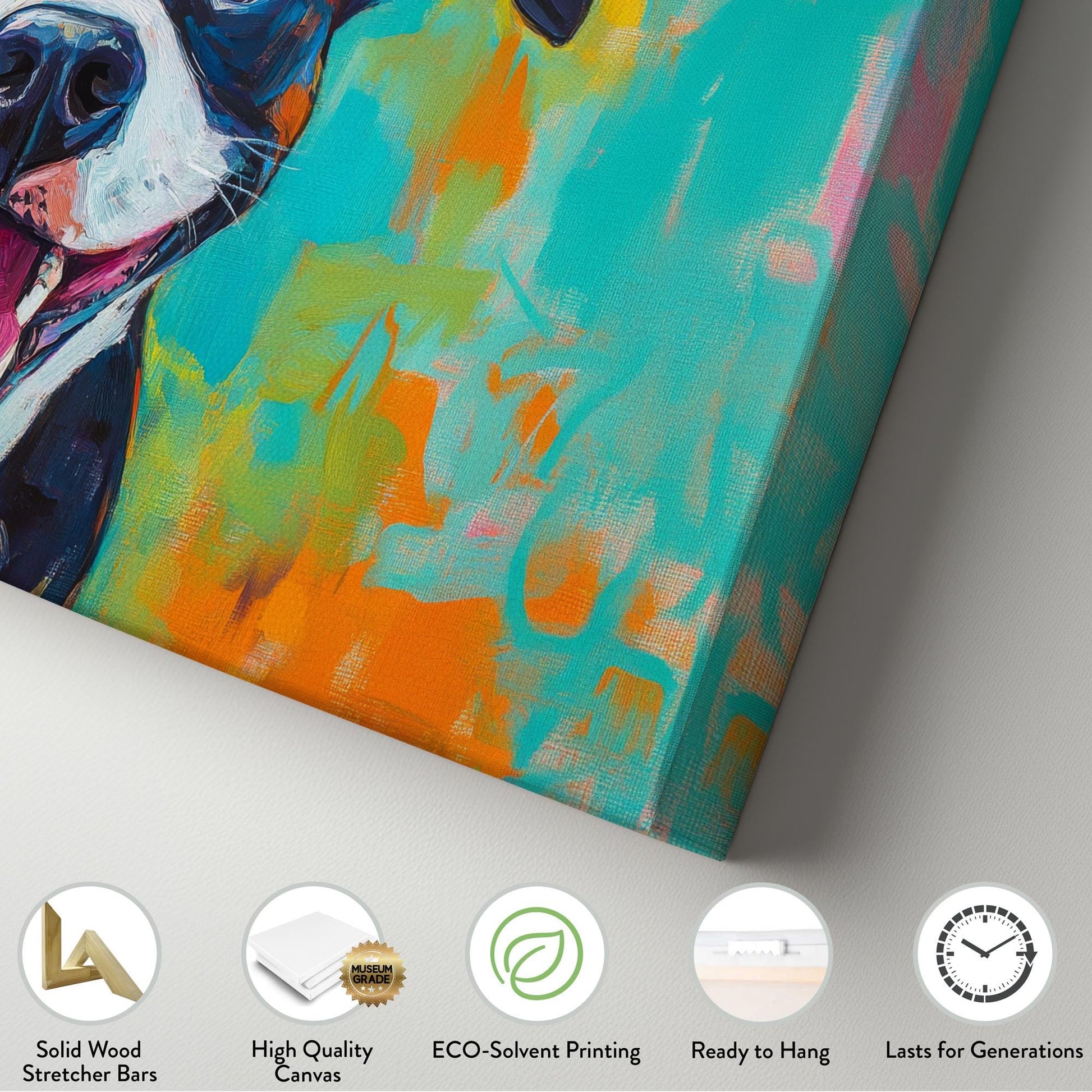 Joyful Beagle Canvas Art | Impasto Dog Print | Bohemian Modern Wall Art For Living Room | Cerulean Tangerine Art Horizontal Art