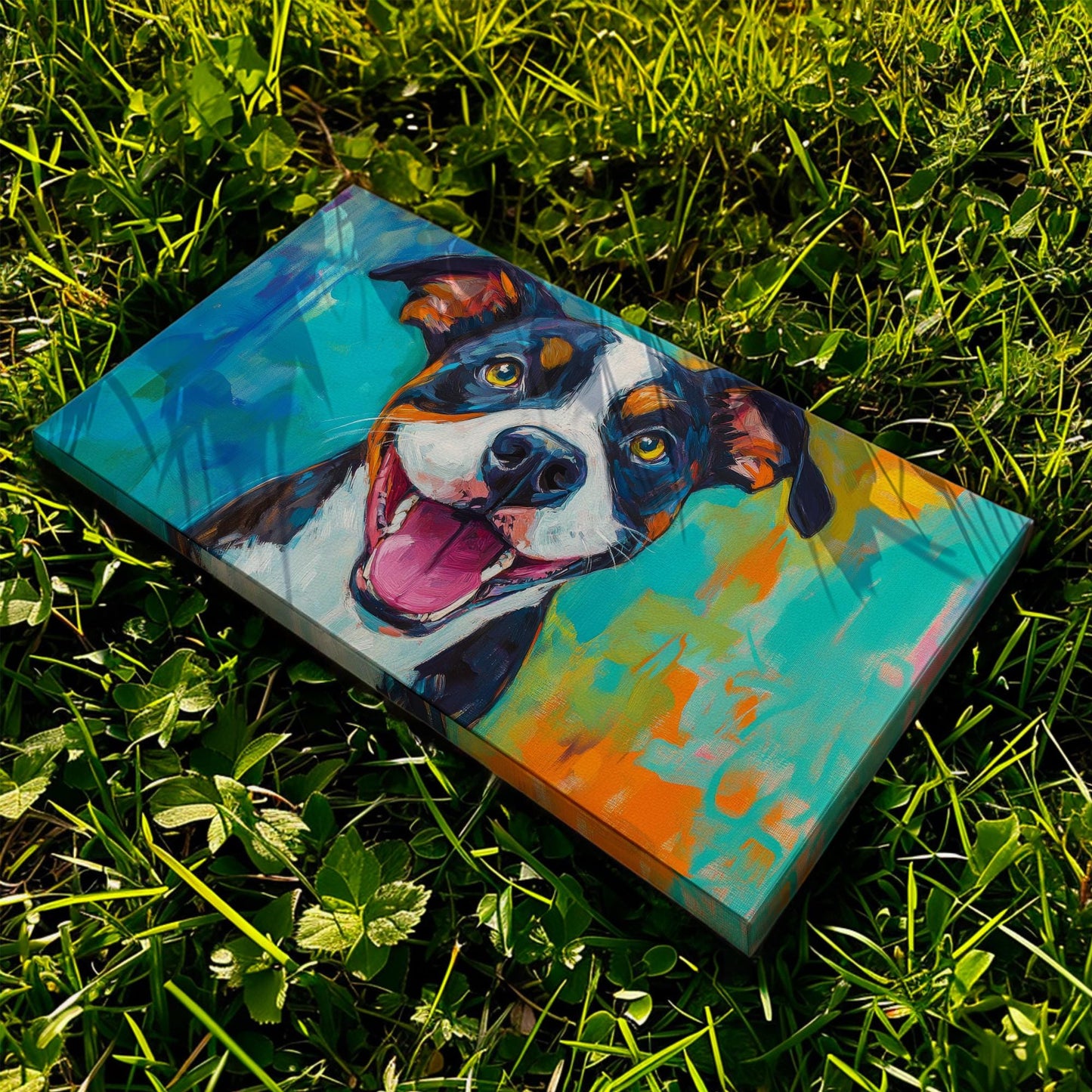 Joyful Beagle Canvas Art | Impasto Dog Print | Bohemian Modern Wall Art For Living Room | Cerulean Tangerine Art Horizontal Art