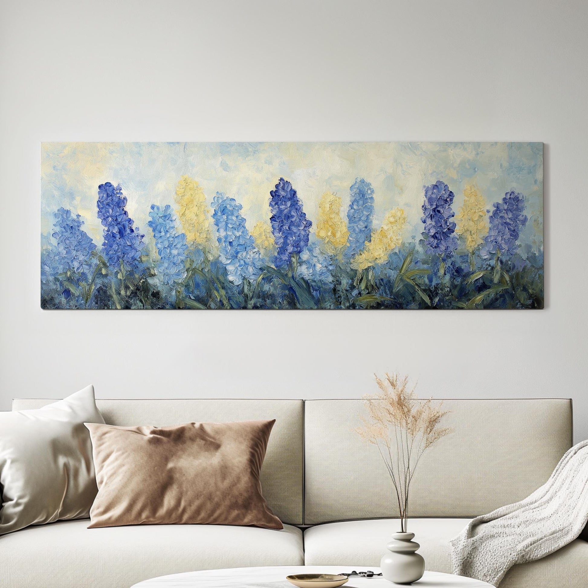 Hyacinth Garden Canvas Art | Impasto Palette Knife Print | Bohemian Wall Art For Living Room Panoramic Wall Art