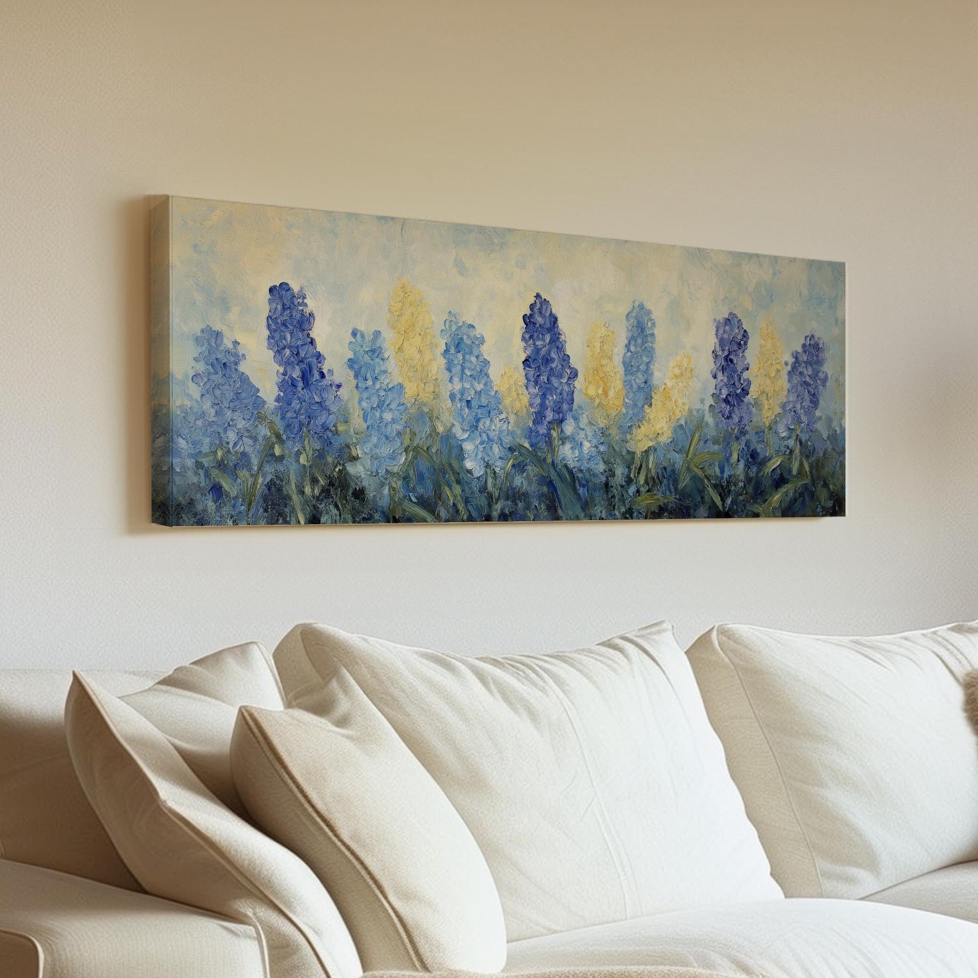 Hyacinth Garden Canvas Art | Impasto Palette Knife Print | Bohemian Wall Art For Living Room Panoramic Wall Art
