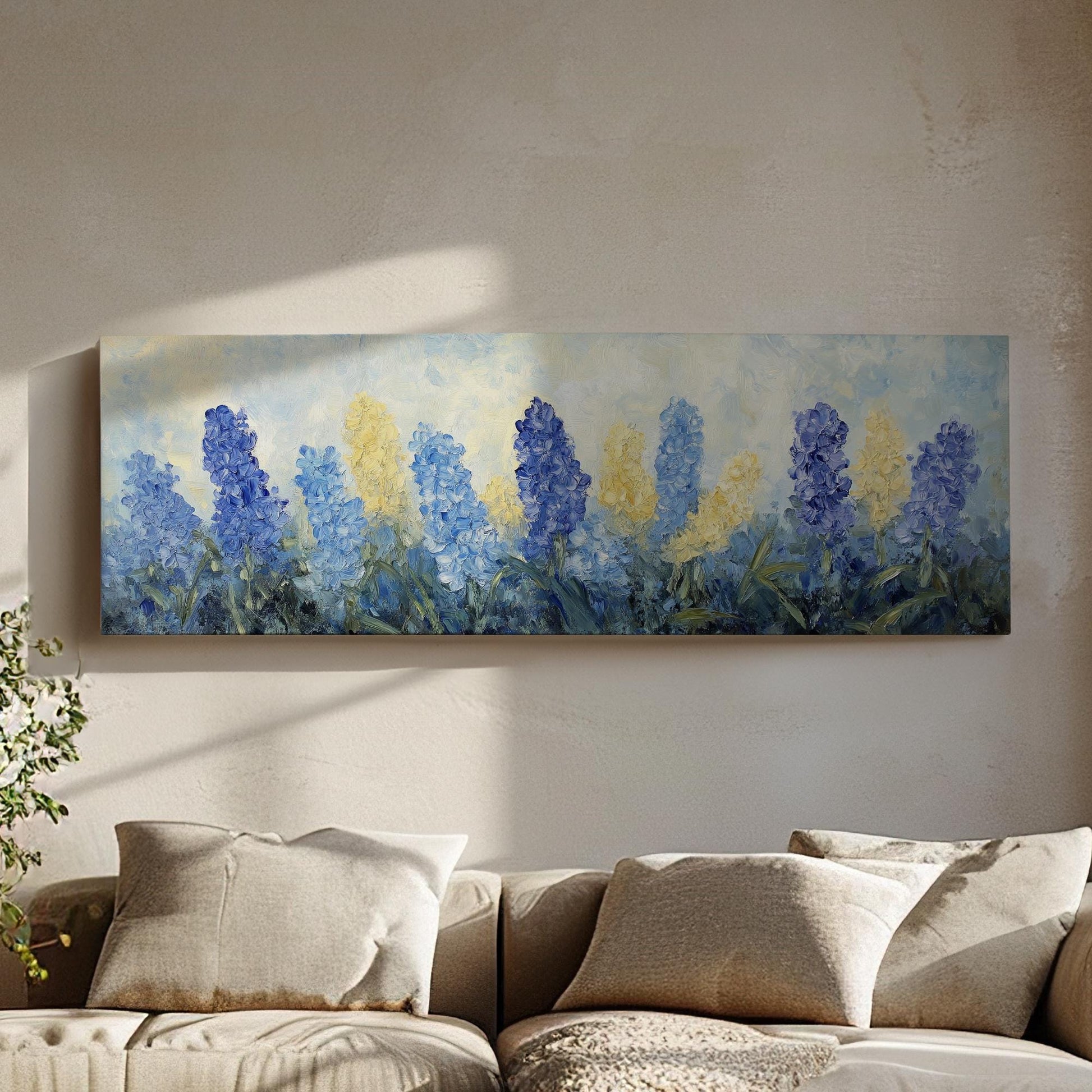 Hyacinth Garden Canvas Art | Impasto Palette Knife Print | Bohemian Wall Art For Living Room Panoramic Wall Art