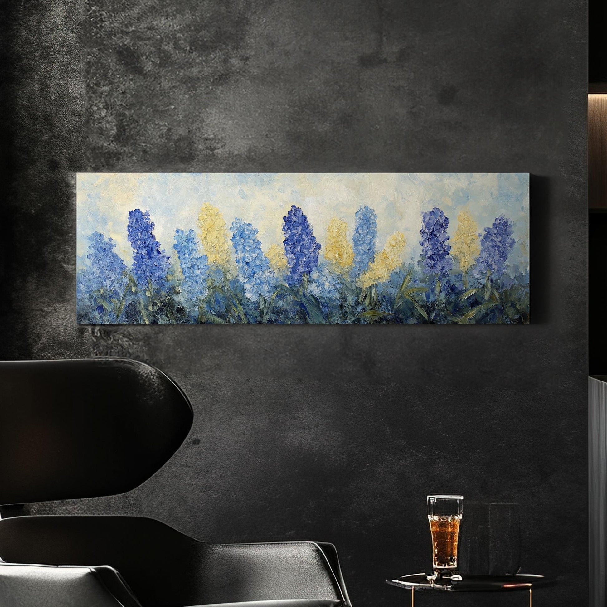 Hyacinth Garden Canvas Art | Impasto Palette Knife Print | Bohemian Wall Art For Living Room Panoramic Wall Art