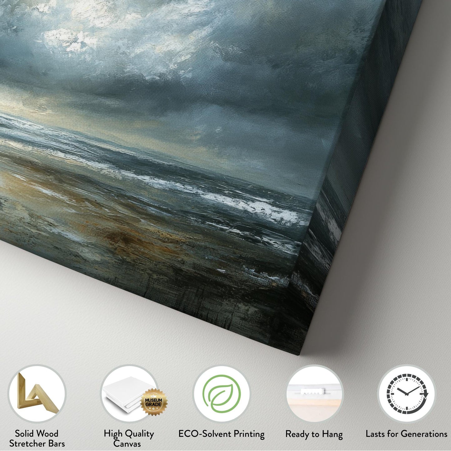 Coastal Seascape Canvas Art | Impasto Textural Print | Tranquil Coastal Wall Art For Living Room | Stormy Seafoam Art Horizontal Art