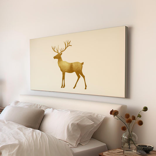 Gold Foil Reindeer Canvas Art | Metallic Shimmer Print | Scandinavian Minimalist Wall Art For Living Room Horizontal Art