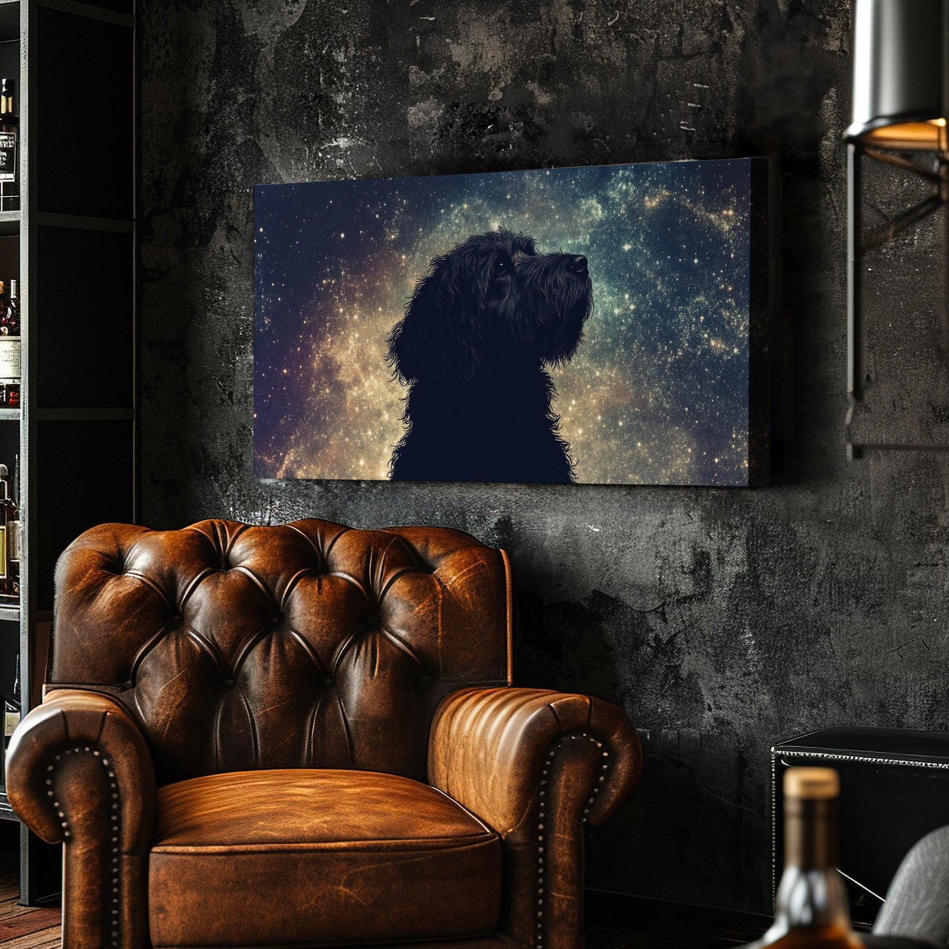 Cosmic Canine Canvas Art | Silhouette Print | Bohemian Wall Art For Living Room | Celestial Twilight Art Horizontal Art