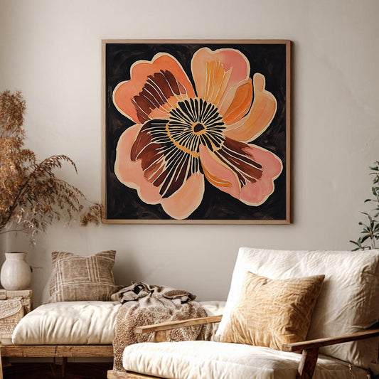 Blooming Anemone Canvas Art | Art Nouveau Print | Mid Century Modern Wall Art For Living Room | Terracotta Blush Art Square Canvas Art