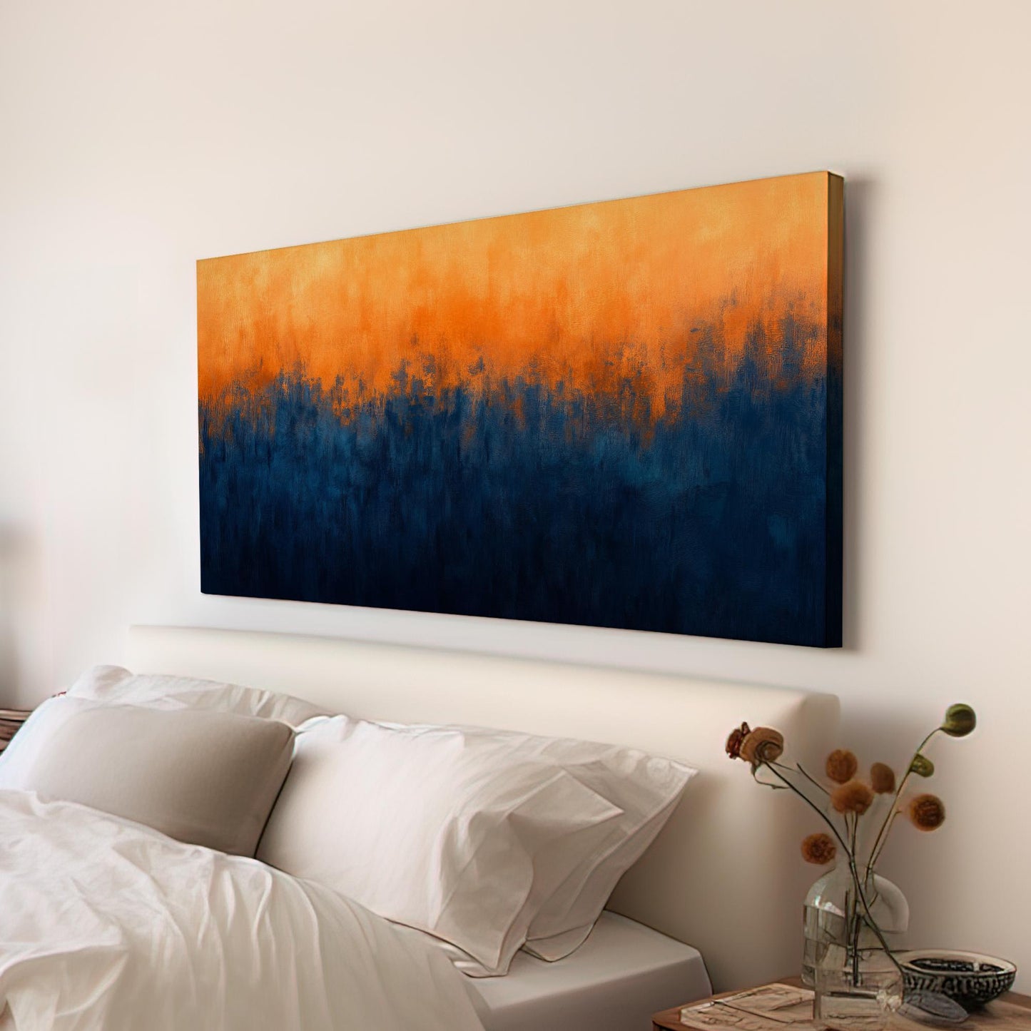 Abstract Sunset Hues Canvas Art | Impasto Palette Knife Print | Bohemian Maximalist Wall Art For Living Room Horizontal Art