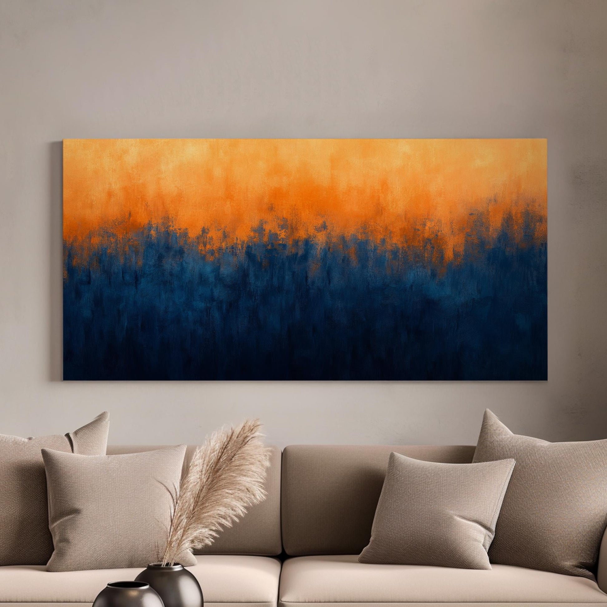 Abstract Sunset Hues Canvas Art | Impasto Palette Knife Print | Bohemian Maximalist Wall Art For Living Room Horizontal Art