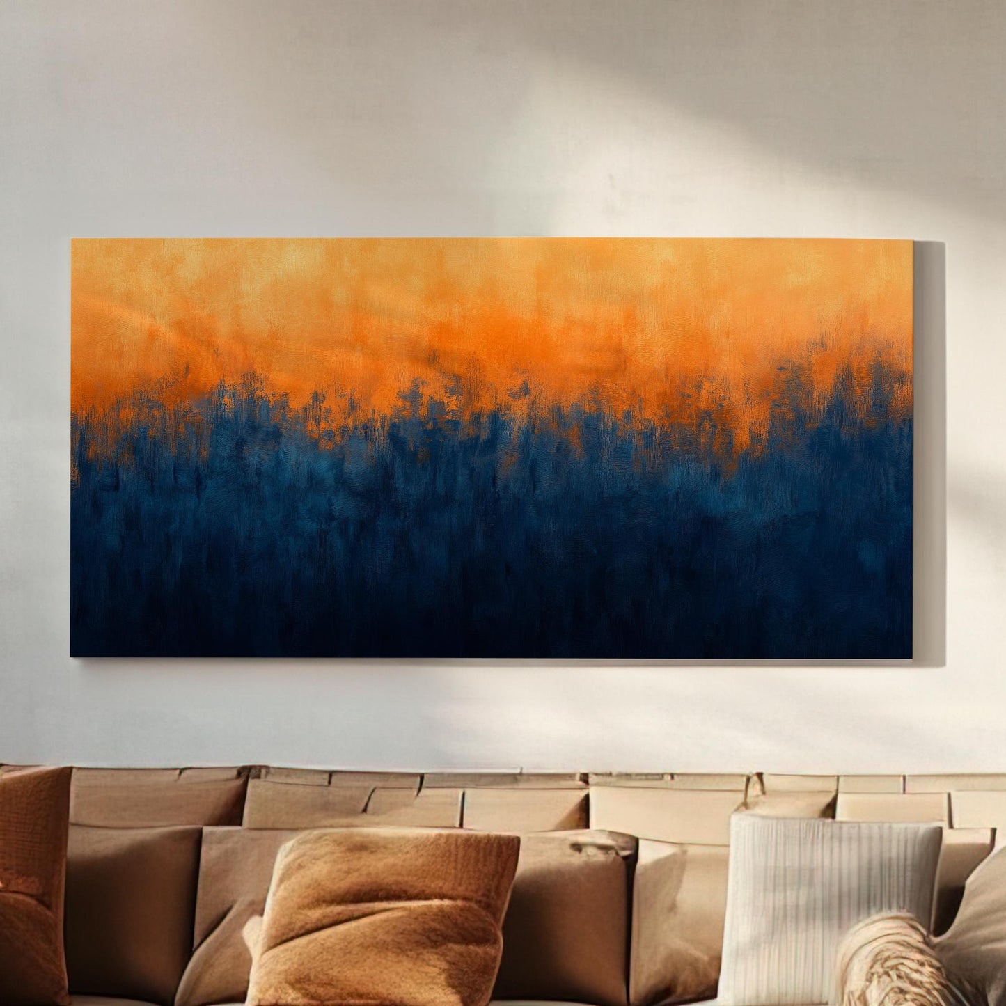 Abstract Sunset Hues Canvas Art | Impasto Palette Knife Print | Bohemian Maximalist Wall Art For Living Room Horizontal Art