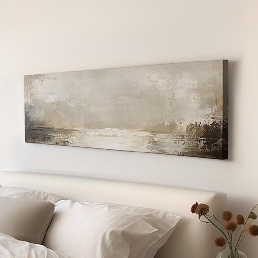 Abstract Seascape Canvas Art | Impasto Palette Knife Print | Tranquil Scandinavian Wall Art For Living Room Panoramic Wall Art