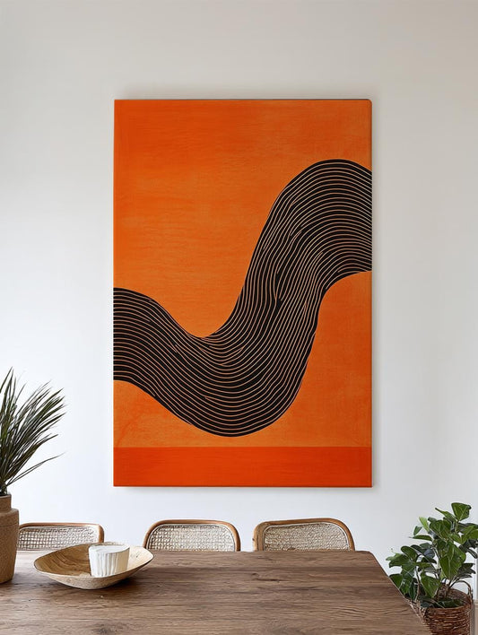 Abstract Line Art Canvas Art | Minimalist Line Print | Mid Century Modern Wall Art For Living Room | Burnt Orange Art Vertical Canvas