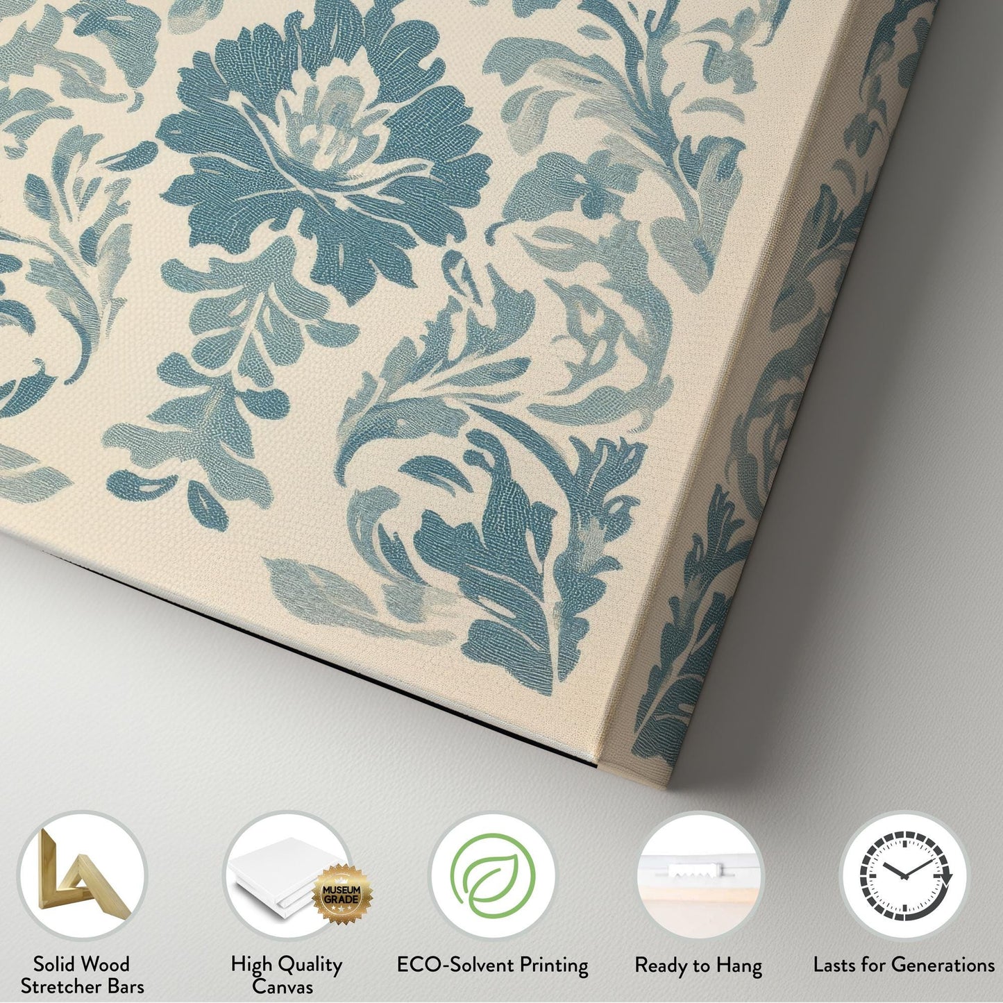 Floral Damask Canvas Art | French Rococo Print | Bohemian Wall Art For Living Room | Seashell Beige Art Long Vertical Art