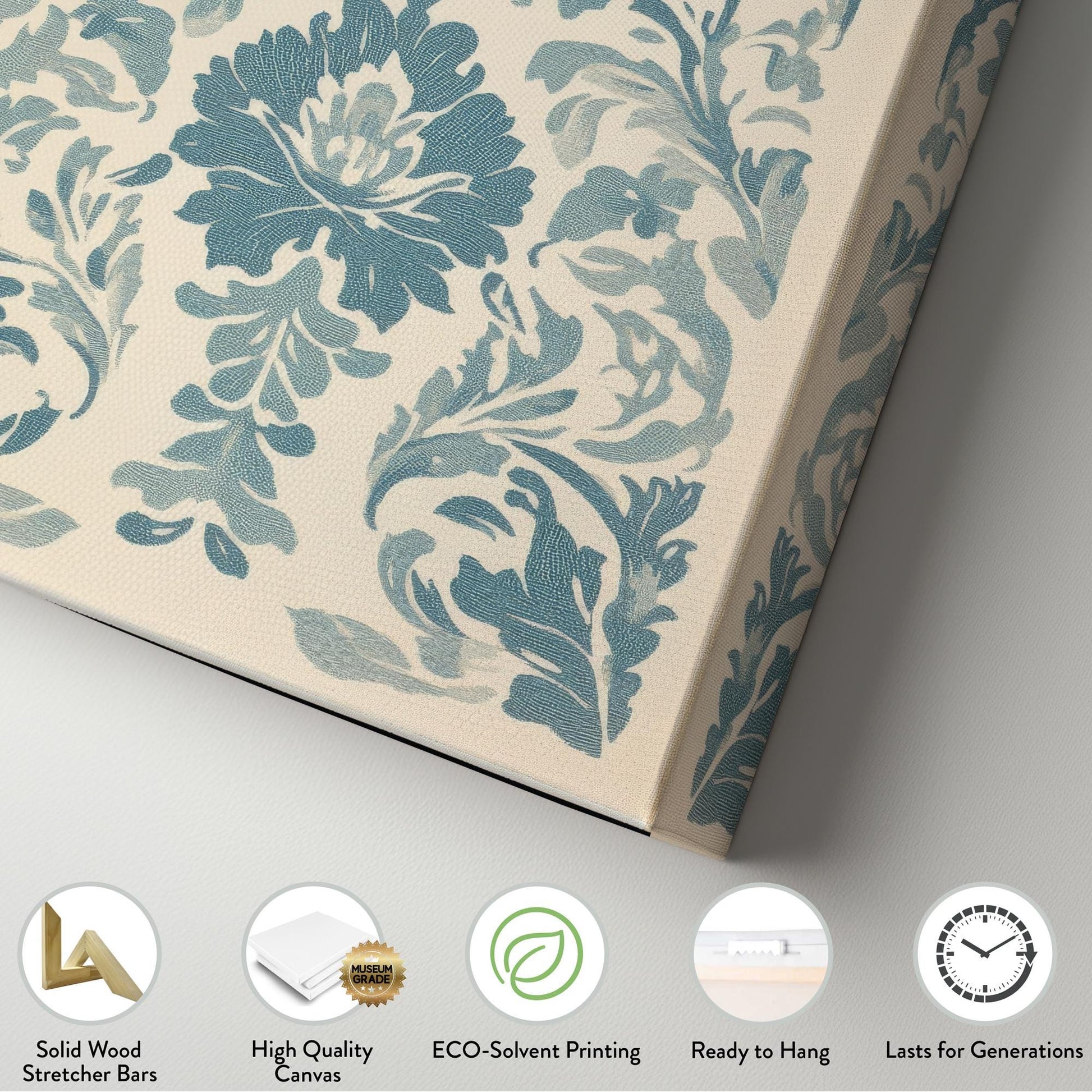 Floral Damask Canvas Art | French Rococo Print | Bohemian Wall Art For Living Room | Seashell Beige Art Long Vertical Art