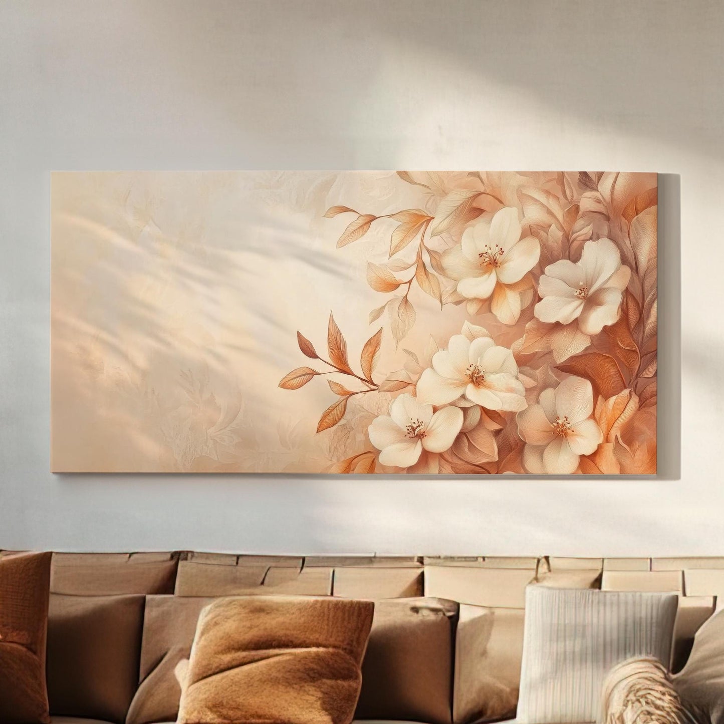 Floral Botanical Canvas Art | Watercolor Botanical Print | Bohemian Wall Art For Living Room | Blush Pink Dried Rose Gold Art Horizontal Art