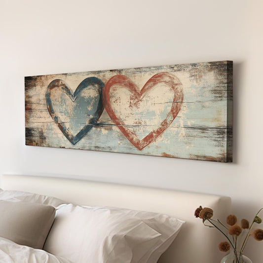 Double Heartbeat Canvas Art | Impasto Print | Bohemian Wall Art For Living Room | Driftwood Terracotta Art Panoramic Wall Art