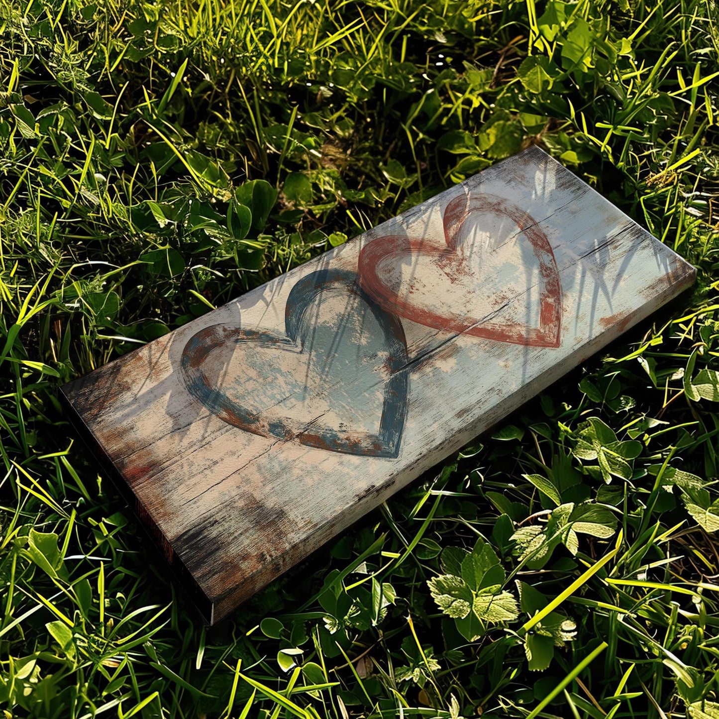 Double Heartbeat Canvas Art | Impasto Print | Bohemian Wall Art For Living Room | Driftwood Terracotta Art Panoramic Wall Art
