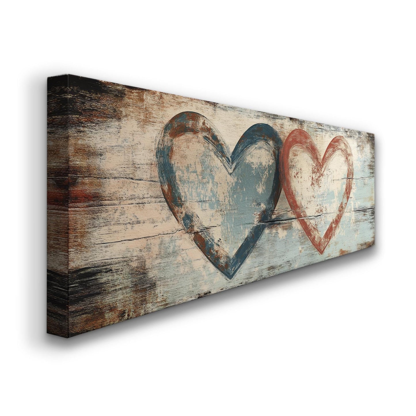 Double Heartbeat Canvas Art | Impasto Print | Bohemian Wall Art For Living Room | Driftwood Terracotta Art Panoramic Wall Art
