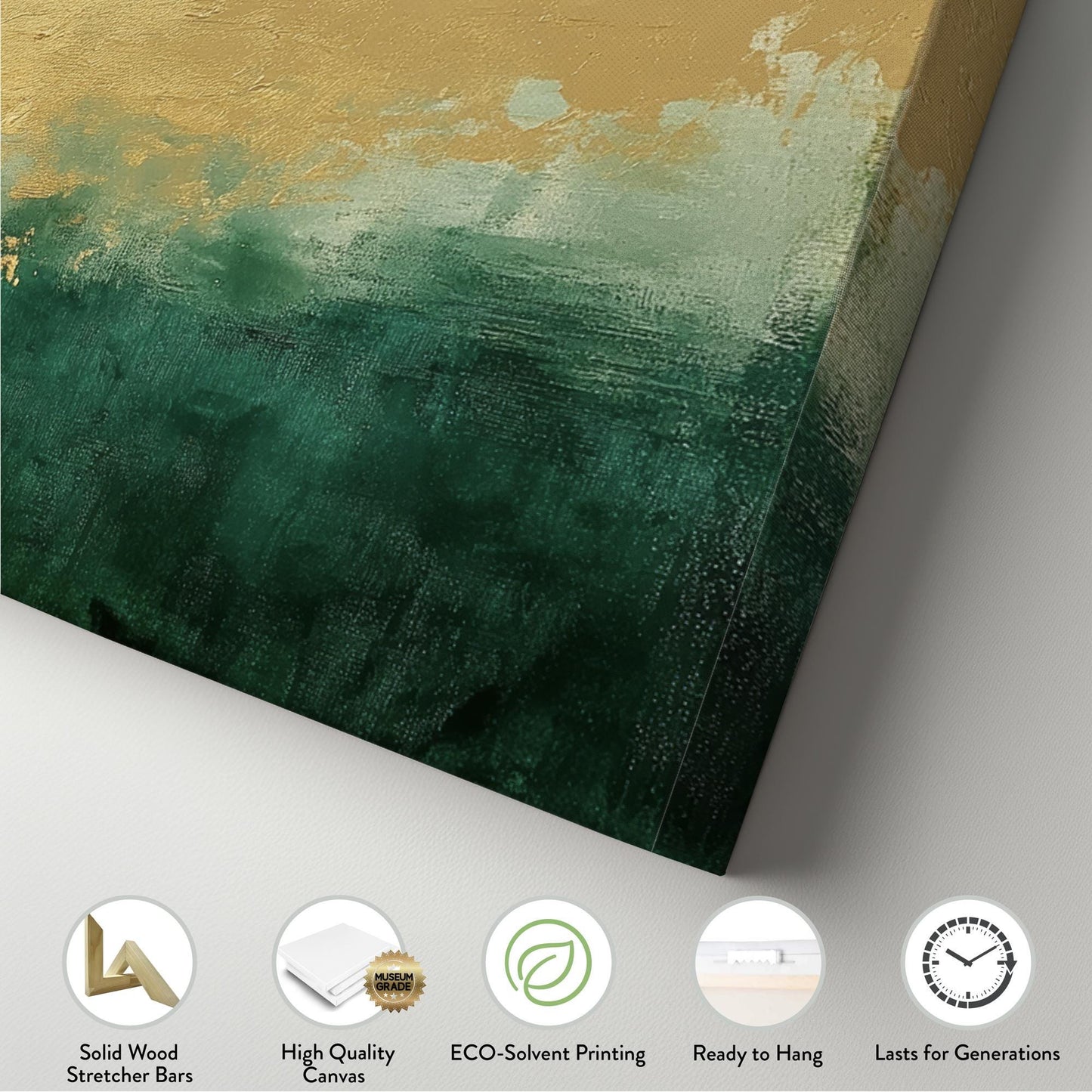 Abstract Gold Leaf Canvas Art | Impasto Textured Print | Biophilic Wall Art For Living Room | Jade Champagne Gold Art Panoramic Wall Art