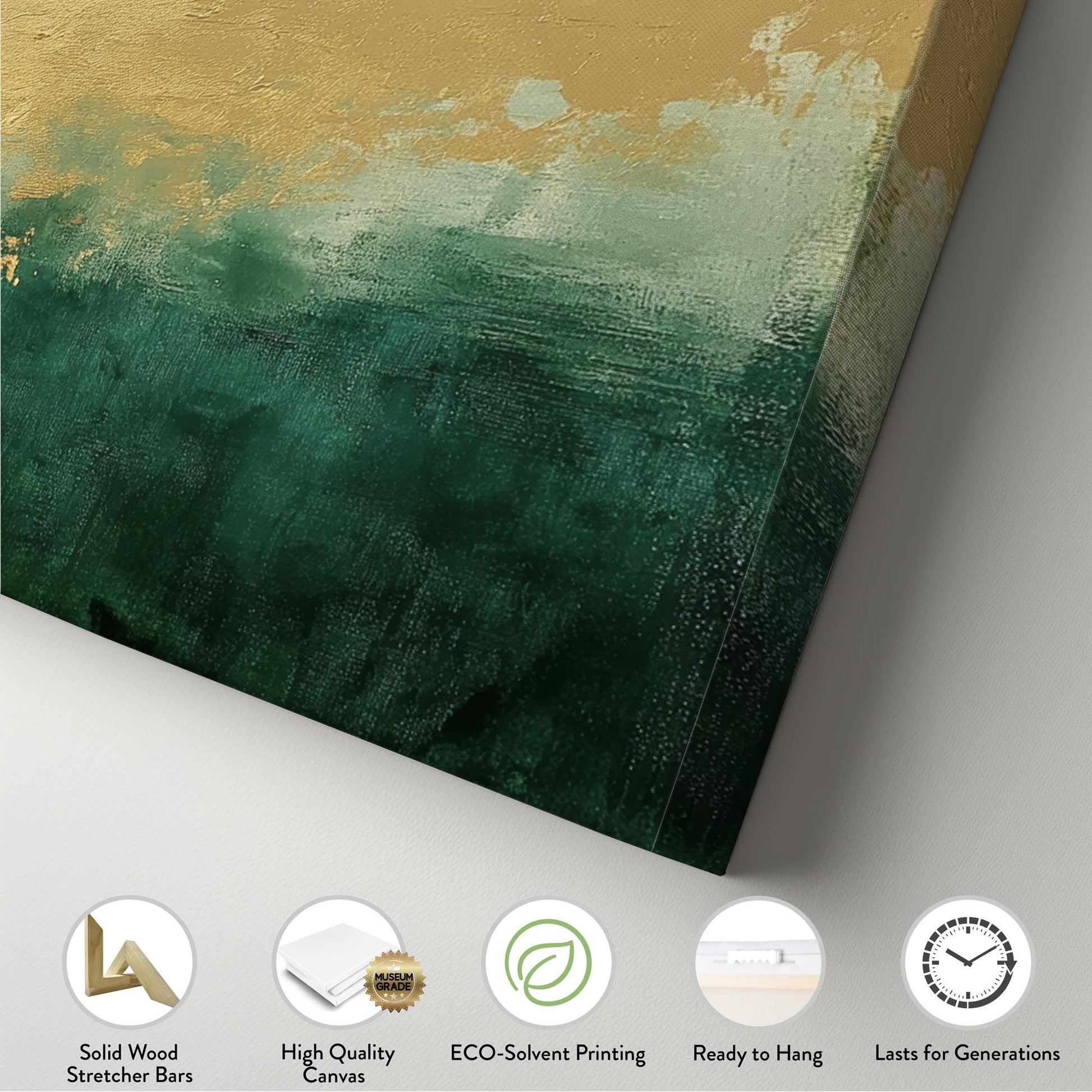 Abstract Gold Leaf Canvas Art | Impasto Textured Print | Biophilic Wall Art For Living Room | Jade Champagne Gold Art Panoramic Wall Art
