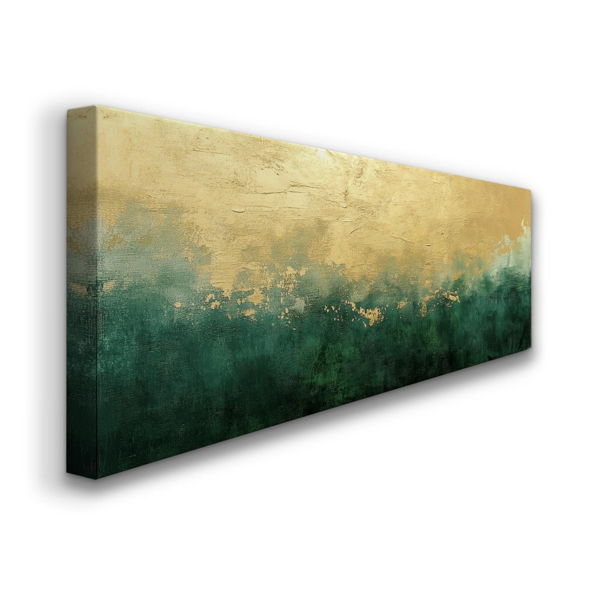 Abstract Gold Leaf Canvas Art | Impasto Textured Print | Biophilic Wall Art For Living Room | Jade Champagne Gold Art Panoramic Wall Art
