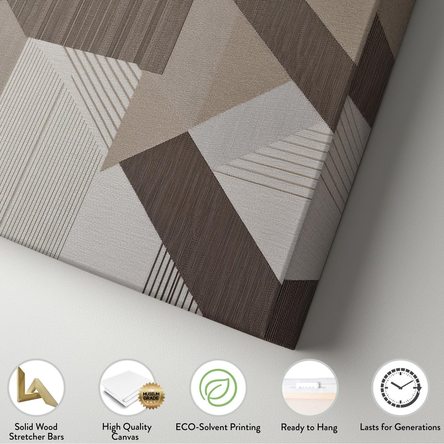 Abstract Geometric Canvas Art | Linear Stripe Print | Mid Century Modern Wall Art For Living Room | Taupe Oat Milk Art Horizontal Art
