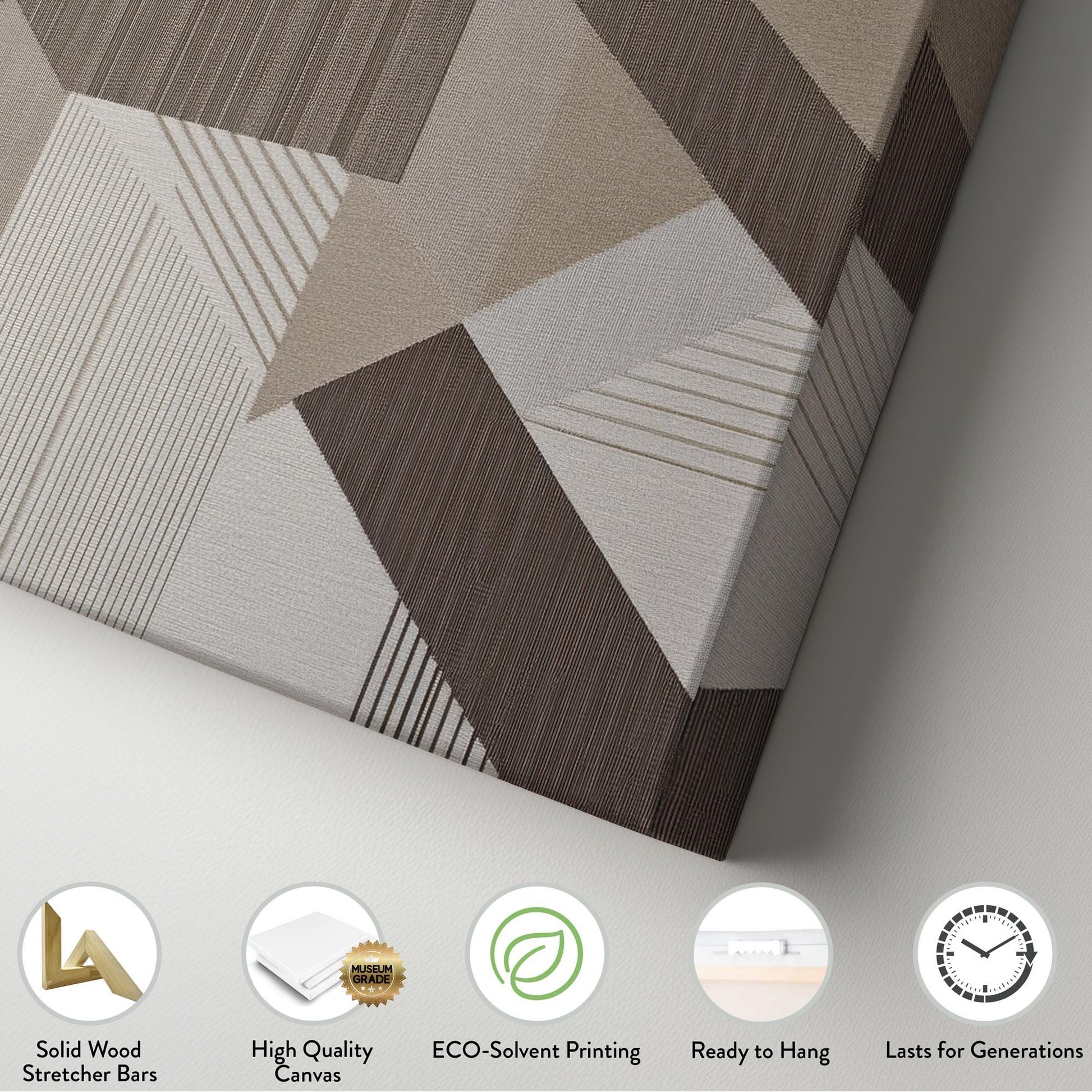 Abstract Geometric Canvas Art | Linear Stripe Print | Mid Century Modern Wall Art For Living Room | Taupe Oat Milk Art Horizontal Art