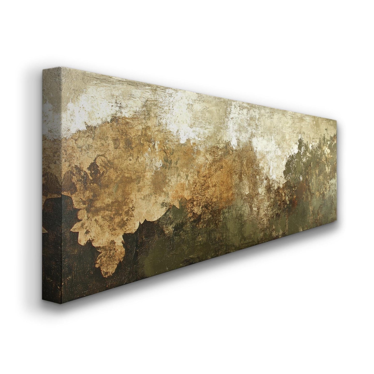 Abstract Forest Canopy Canvas Art | Impasto Texture Print | Biophilic Wall Art For Living Room | Earthy Ochre Sage Art Panoramic Wall Art