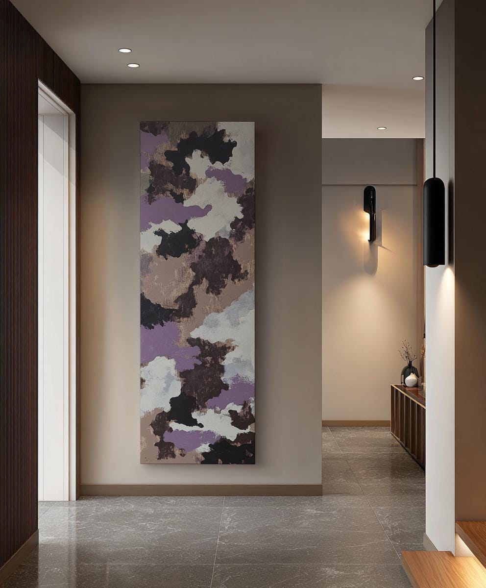 Abstract Cloud Nine Canvas Art | Impasto Print | Biophilic Wall Art For Living Room | Silver Sage and Dove Grey Art Long Vertical Art