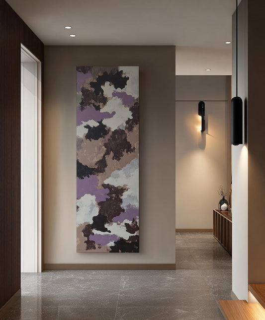 Abstract Cloud Nine Canvas Art | Impasto Print | Biophilic Wall Art For Living Room | Silver Sage and Dove Grey Art Long Vertical Art