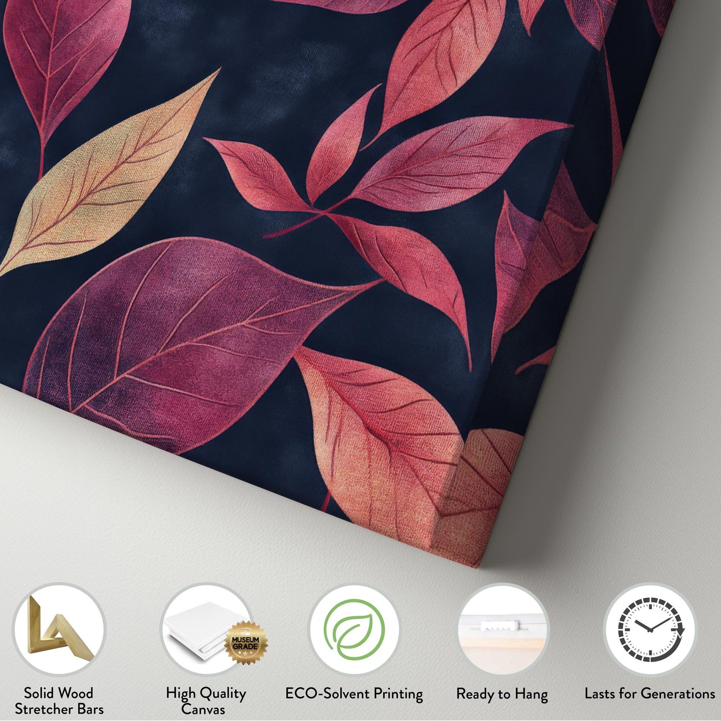 Autumnal Leaf Canvas Art | Watercolor Botanical Print | Biophilic Wall Art For Living Room | Burgundy Blush Art Horizontal Art