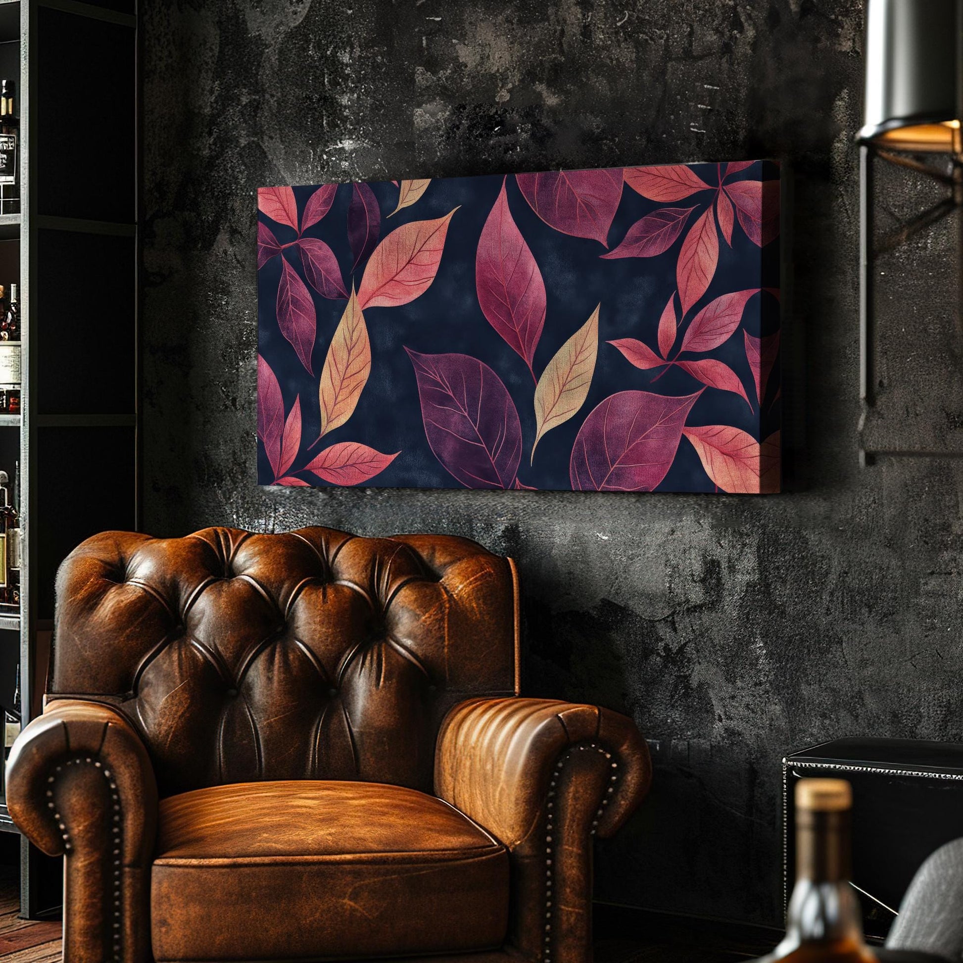 Autumnal Leaf Canvas Art | Watercolor Botanical Print | Biophilic Wall Art For Living Room | Burgundy Blush Art Horizontal Art