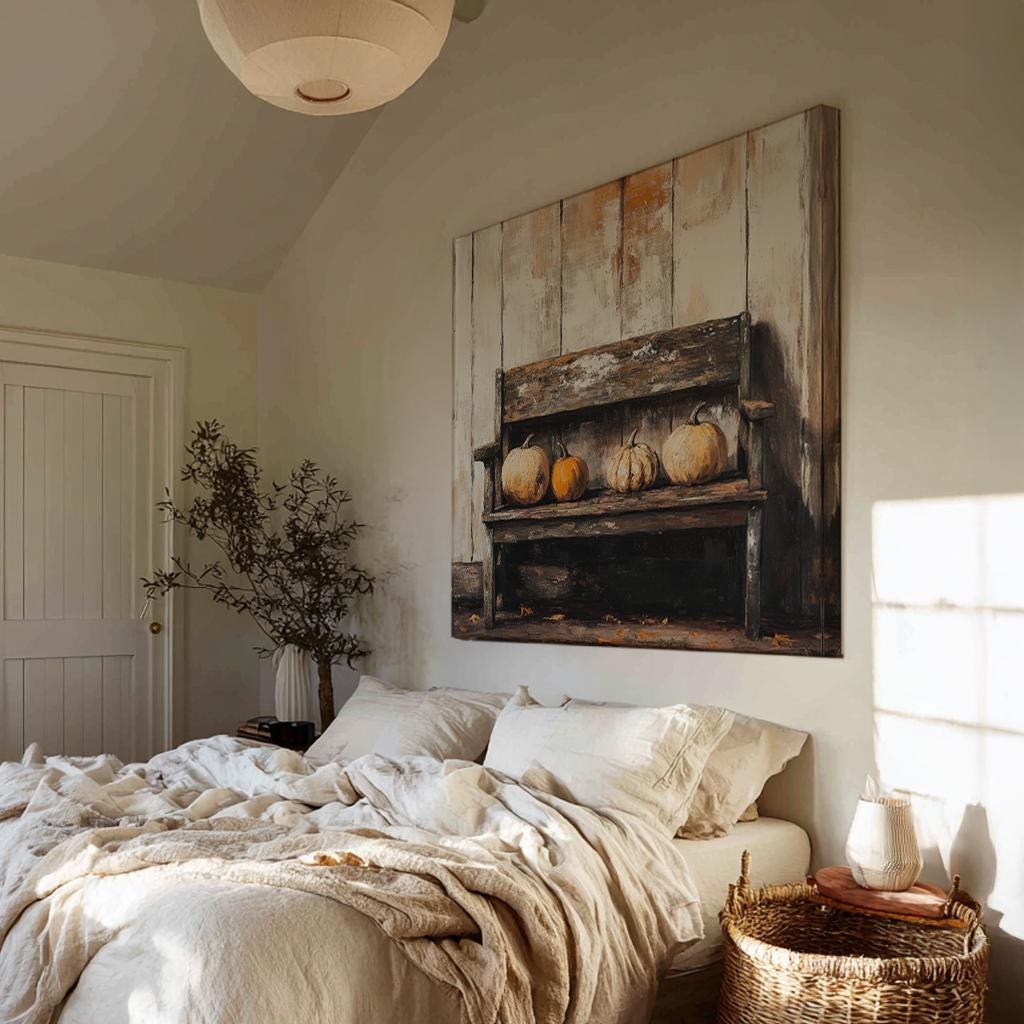 Autumnal Harvest Pumpkins Canvas Art | Impasto Palette Knife Print | Rustic Farmhouse Wall Art For Living Room Square Canvas Art