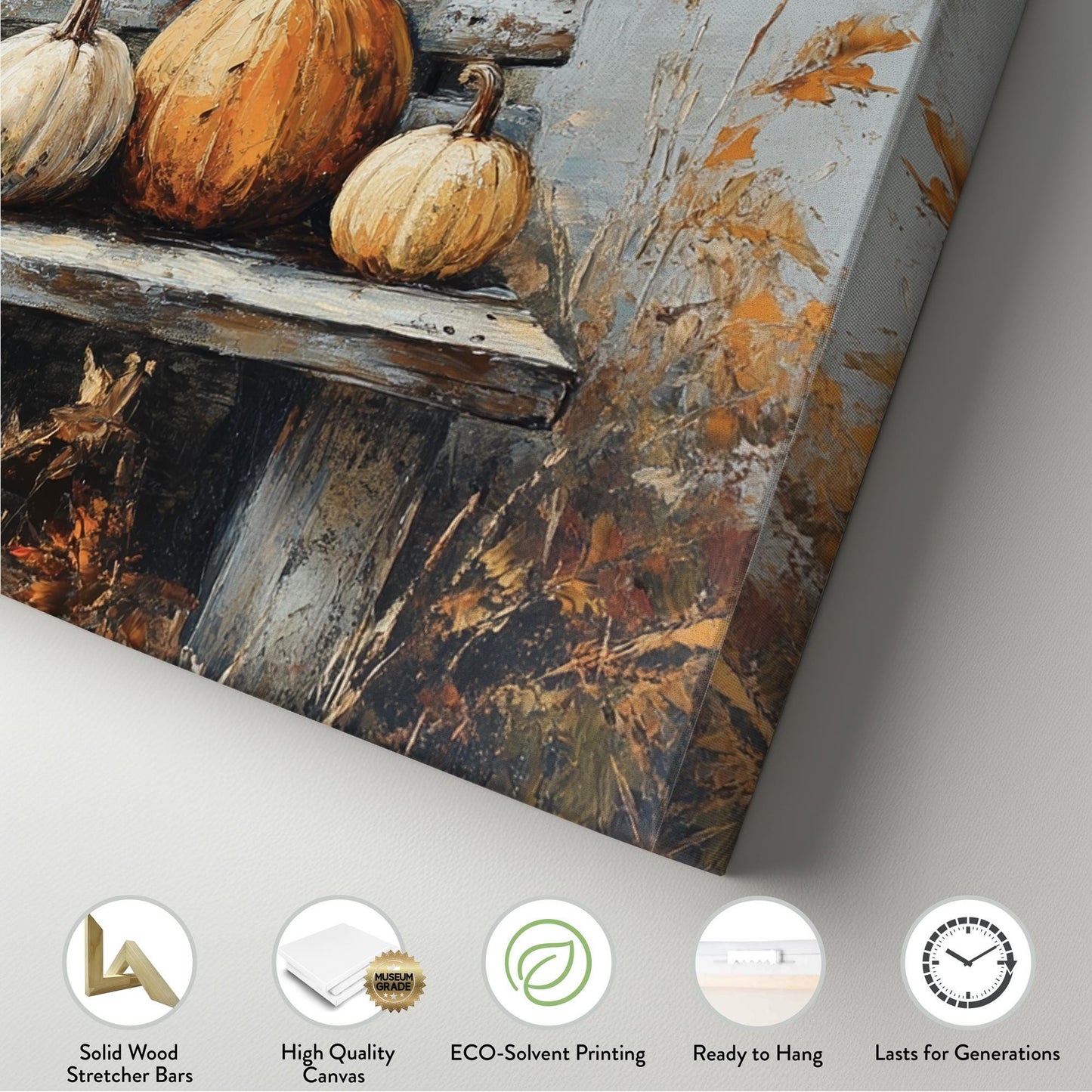 Autumnal Harvest Canvas Art | Impasto Pumpkin Print | Rustic Farmhouse Wall Art For Living Room Panoramic Wall Art